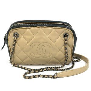 CHANEL Black Leather Logo Shoulder Bag